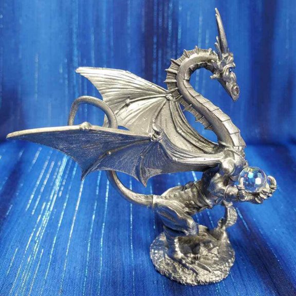 Pewter Dragon with Crystal Ball Figurine - Everything Dragon Shop